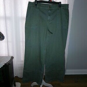 LOGO by LORI GOLDSTEIN Zipper Fly Army Green Wide Leg Denim Jeans 16